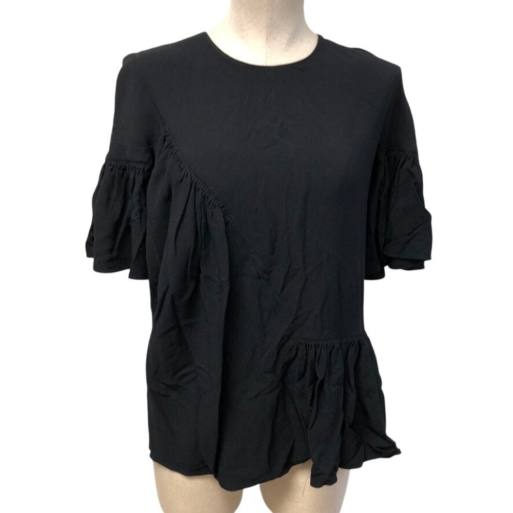 Stella McCartney Blouse Women 38 Small Black Asymmetrical Ruffle Peplum Top
